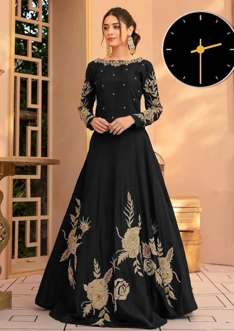 Women's Stitched Shamoz Silk Embroidered Maxi