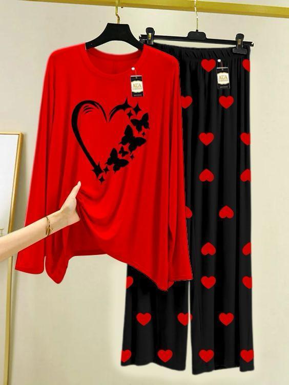 2 Pcs Stylish Women's Stitched Printed Night Suit.