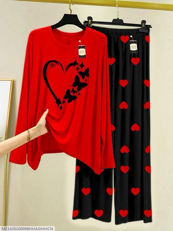 2 Pcs Stylish Women's Stitched Printed Night Suit.